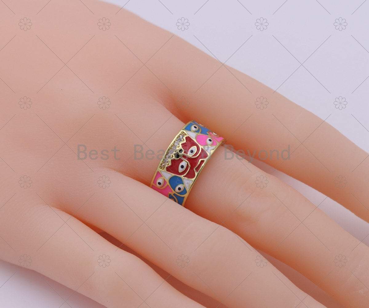Enamel Evil Eye on Chunky Adjustable Ring,Sku#JL63