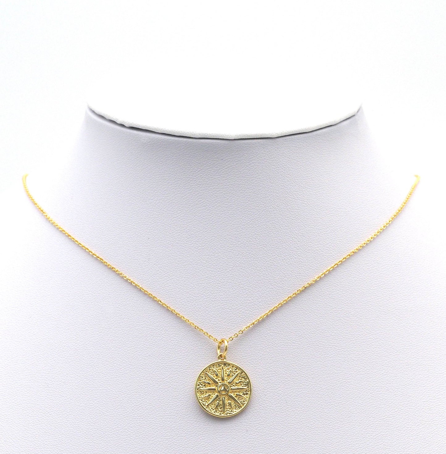 CZ Gold Flower Triangle Round Coin Charm, Sku#LX142