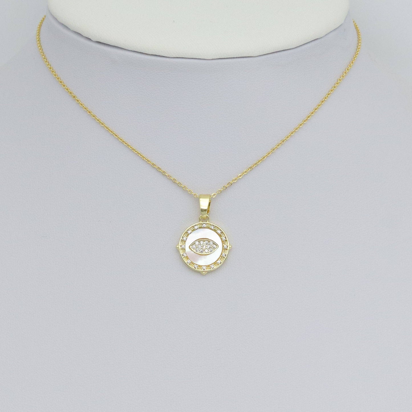 Mother of Pearl Evil Eye On Round Coin Charm Pendant, Sku#LX759