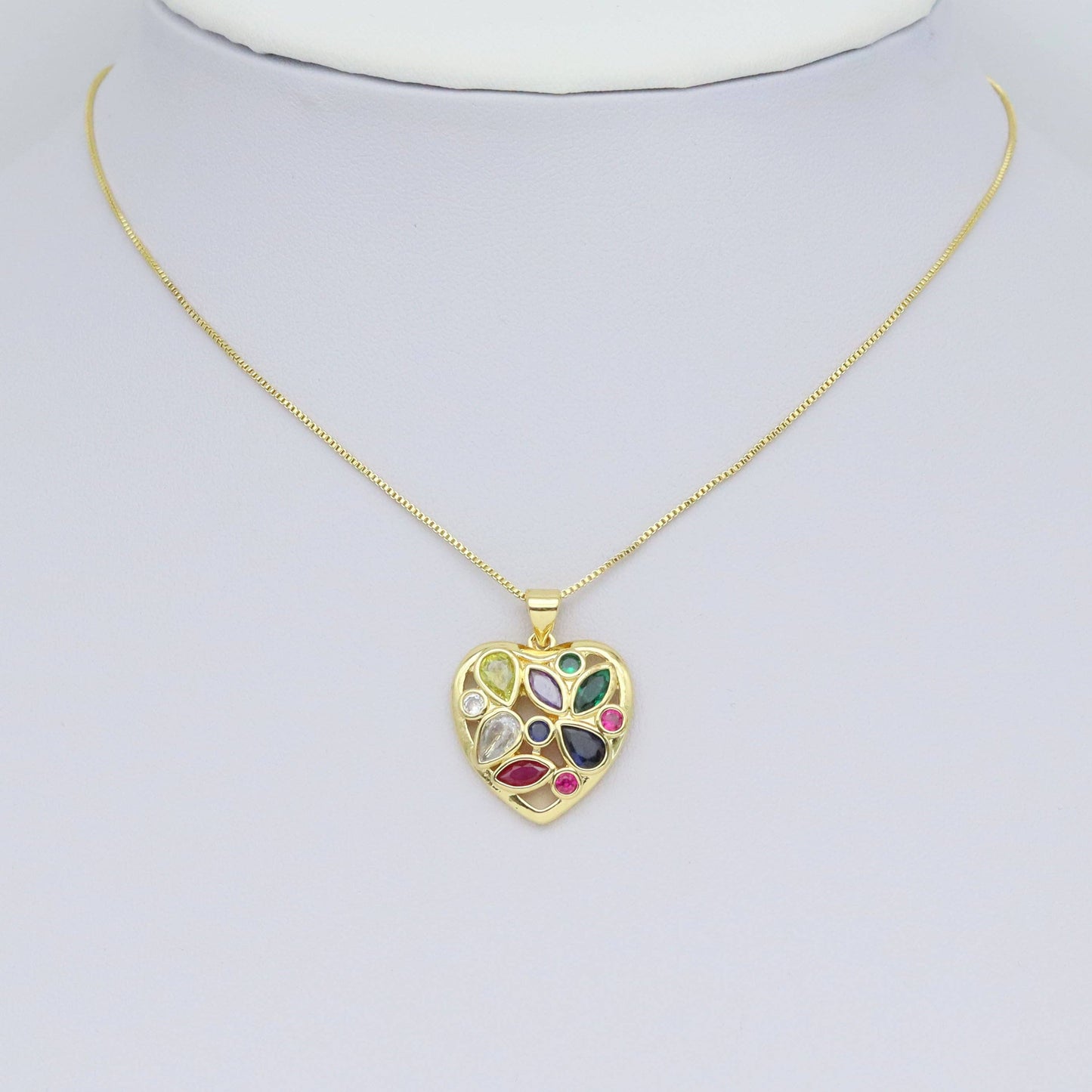 Oval Drop Round CZ Baguette Pave Heart Pendant, Sku#LX630c