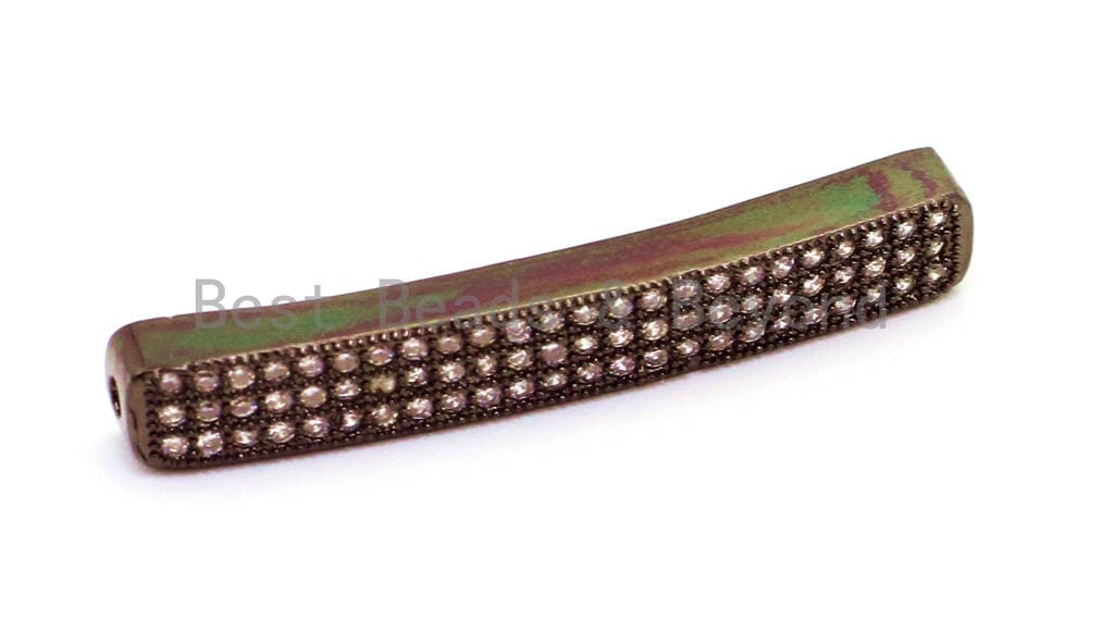 CZ Clear Micro Pave Nami Rectangular Curved Tube for Bracelet/Necklace, Cubic Zirconia Separator Tube, Spacer Tube, sku#G4