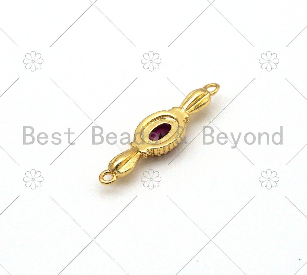Colorful CZ Micro Pave Oval Shape Cinnector,18K Gold Filled Link, Necklace Bracelet Charm, 26x7mm,Sku#LK409