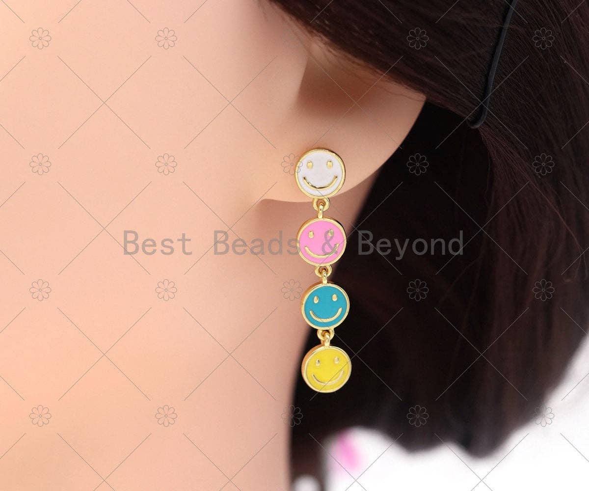 Colorful Enamel Smiley Face Shape Latch Back Earrings, X285