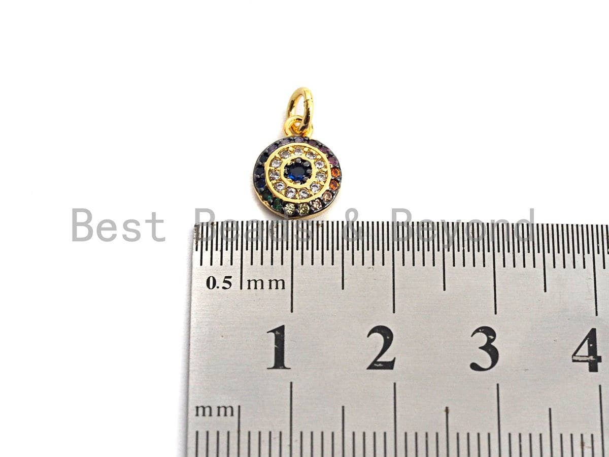Colorful CZ Micro Pave Evil Eye on Disc Pendant/Charm,Round Evil Eye CZ Pendant, 24K Gold Tone,9x12mm,Sku#Z525