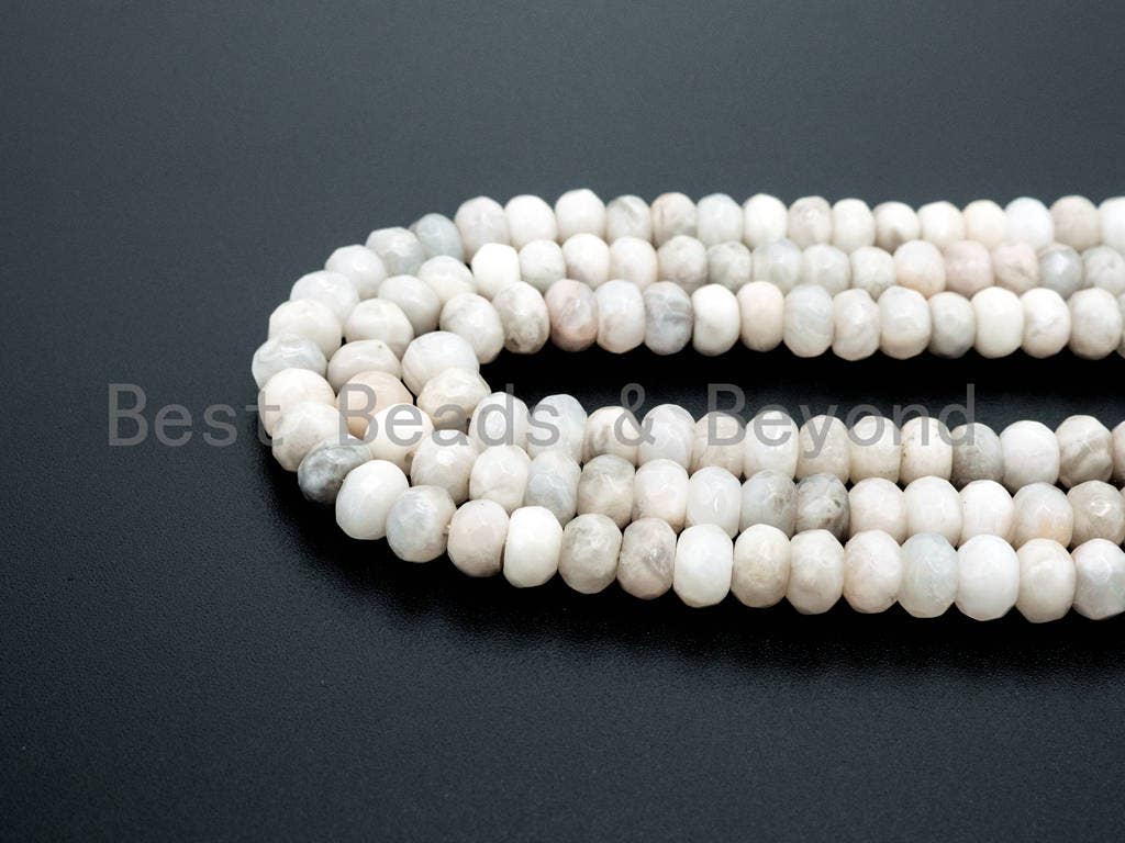 Natural White Grey Rondelle Agate beads Strand,4x6mm/5x8mm/6x10mm White Grey Gemstone beads, Natural Agate Beads, 15.5inch strand, SKU#U124