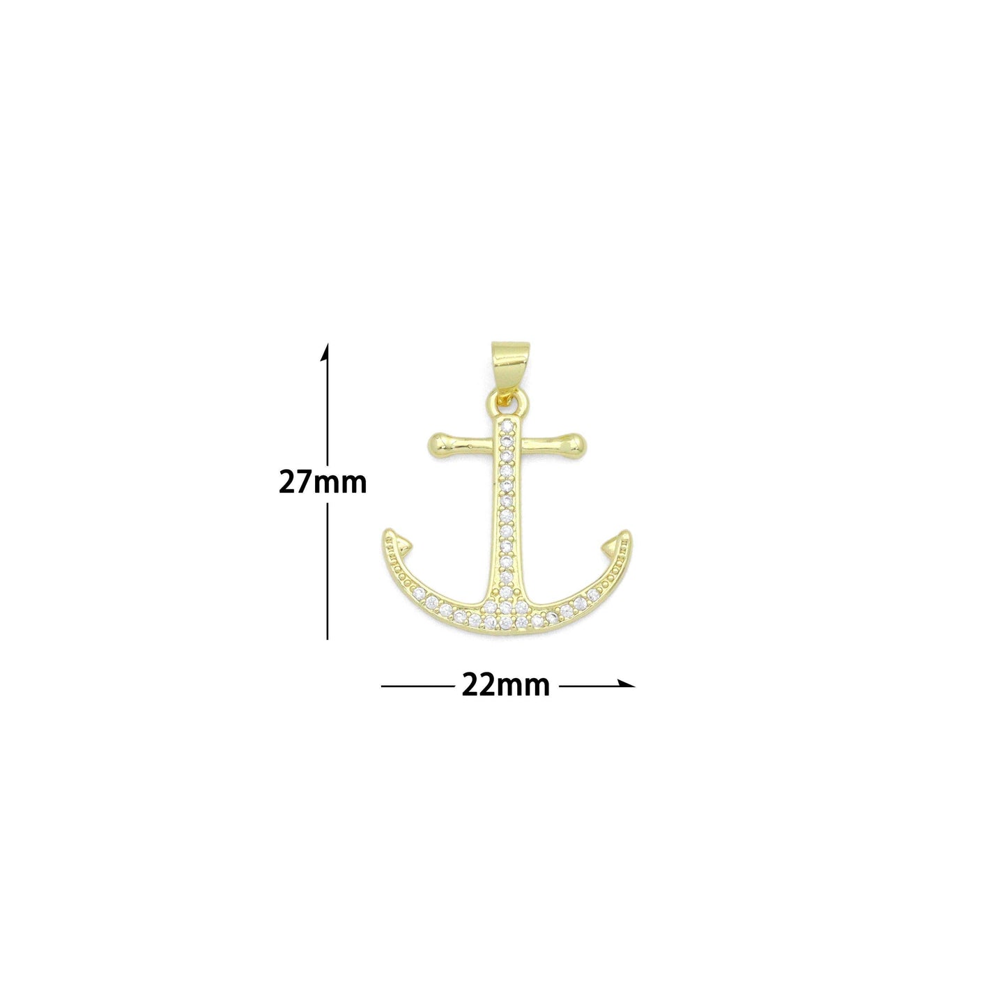 Clear CZ Gold Boat Anchor Charm Pendant, Sku#LK1166
