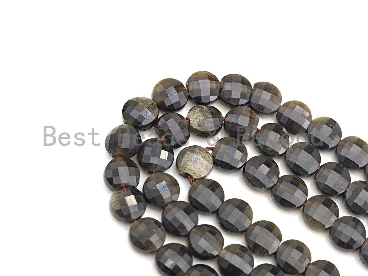 Double Sided Turtle Shell Cut Natural Silver Obsidian Coin Shape beads, 6mm/8mm/10mm Natural Gemstone Beads, 15.5" Full strand, Sku#U797