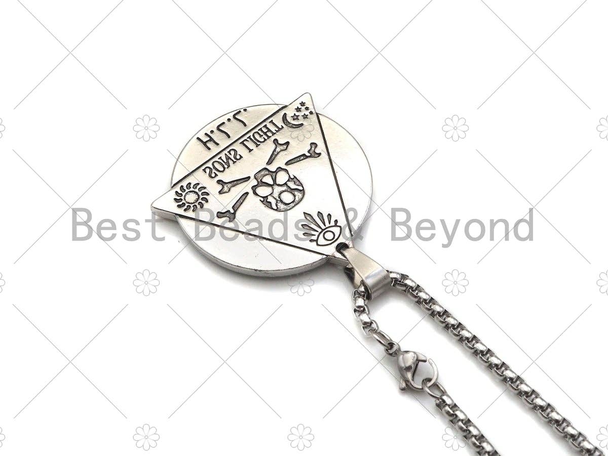 Protection Eye Skull Engraved Pendant Necklae, Stainless Steel Silver Chain Necklace -Men's Jewelry - Pendant Necklace, sku#L341