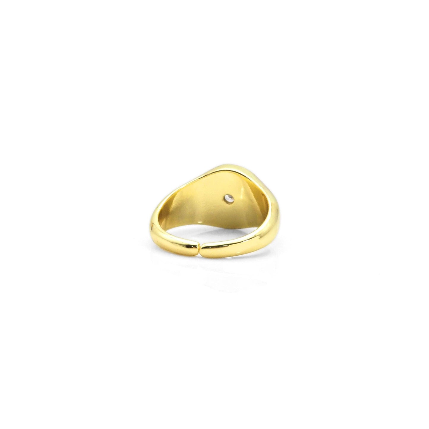 Gold CZ North Star Signet Adjustable Ring, Sku#LX224