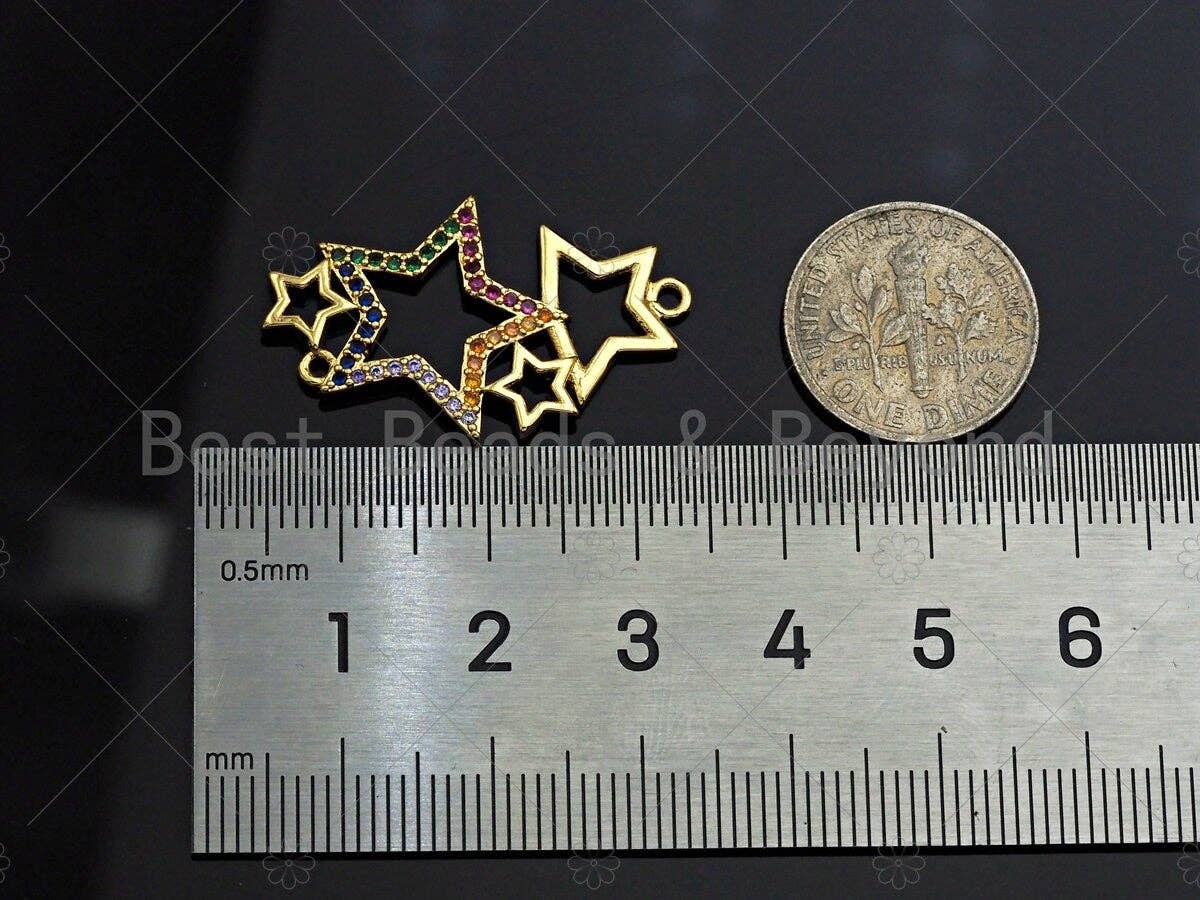 Colorful CZ Micro Pave Star Charm/Pendant, Bracelet Charm ,Star Pave Pendant, Multi Stars Connector,Gold plated Star ,18x30mm, Sku#LK112