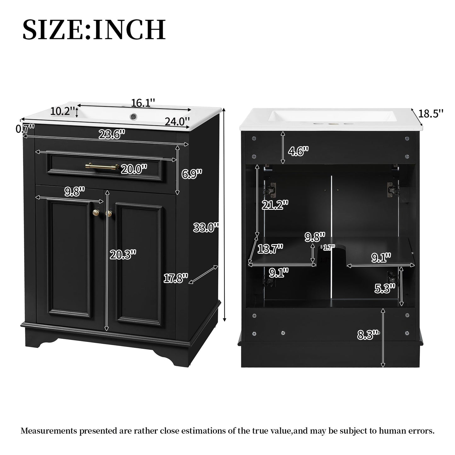 24" Bathroom Vanity with Integrated Ceramic Sink
