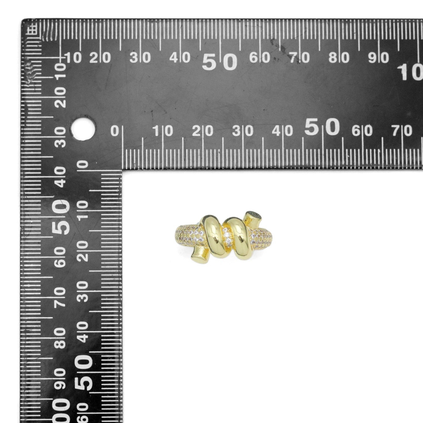 Clear CZ Twisted Rope Statement Gold Adjustable Ring, Sku#LD619