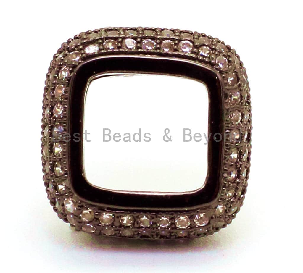 14mm CZ Micro Pave Big Hole Square Ring Spacer Beads Clear Crystal for Bracelet/Necklace, Cubic Zirconia Large Square Hole Beads, sku#G67
