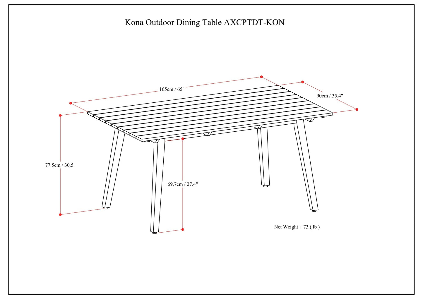 Kona Outdoor Dining Table - Light Teak