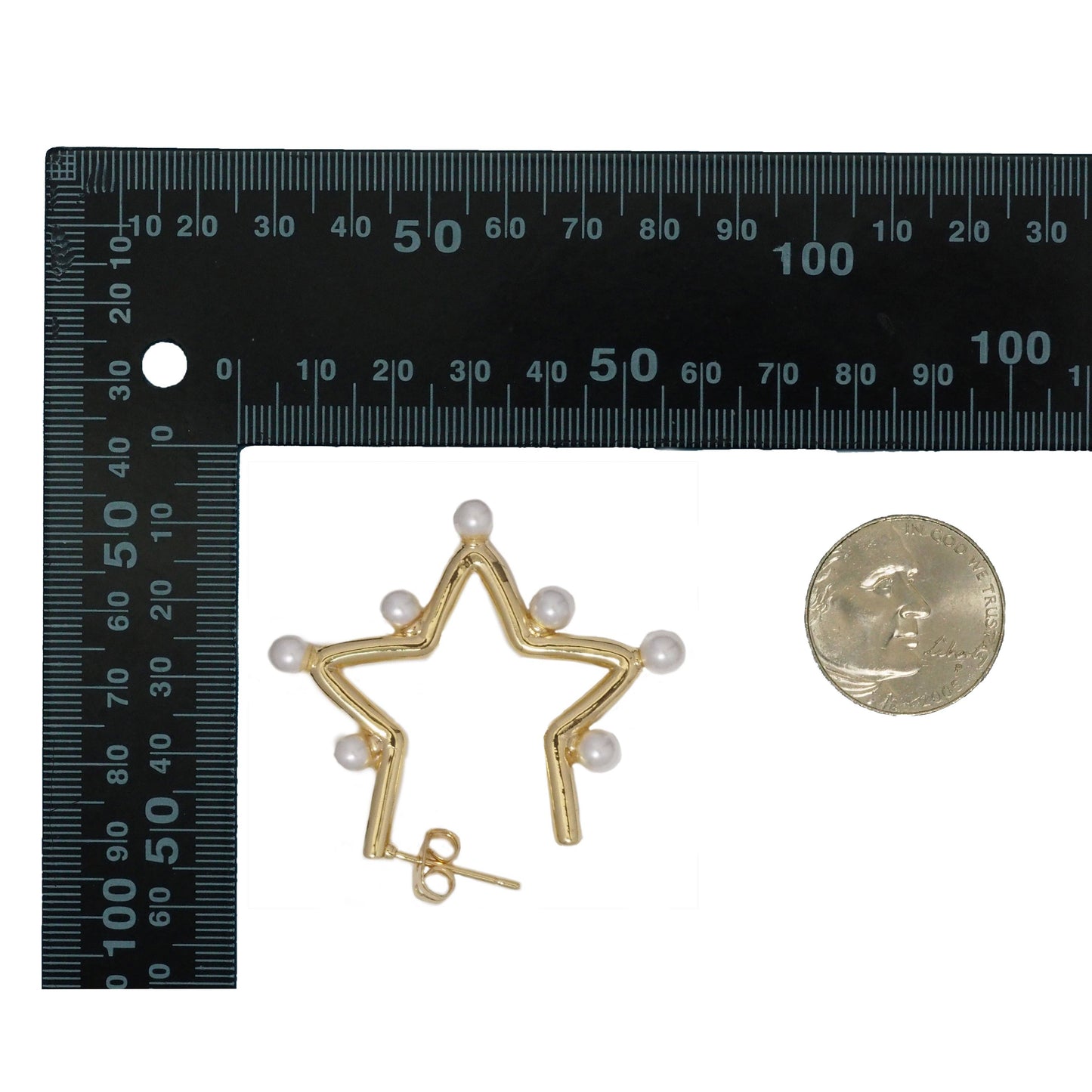 CZ Five Point Star Pearl Stud Earrings, Sku#LD387