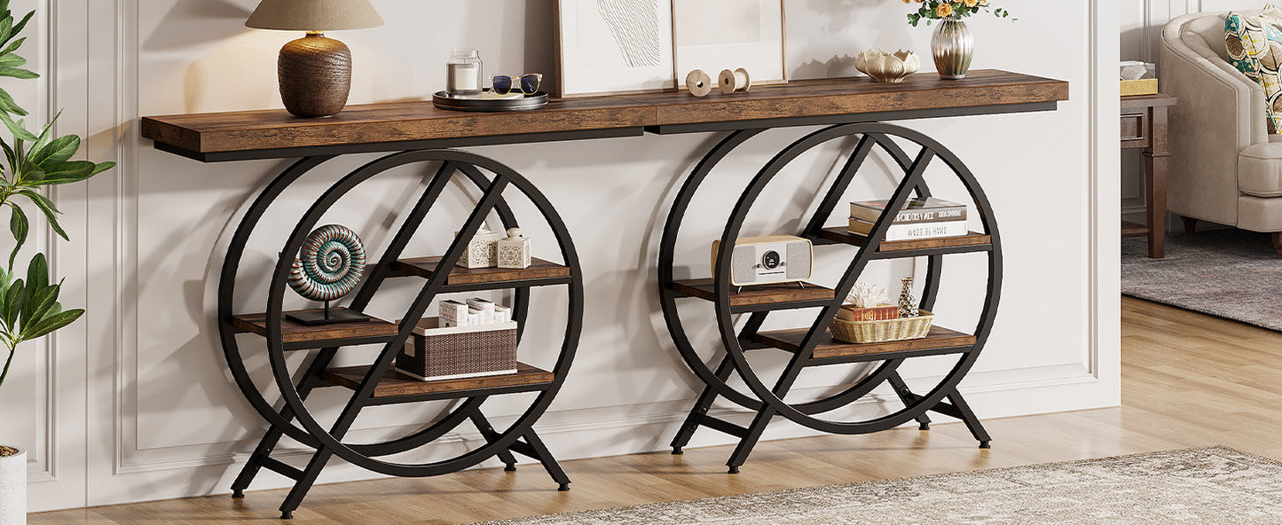 39.4" Industrial 4-Tier Entryway Console Table with Geometric Circle Frame