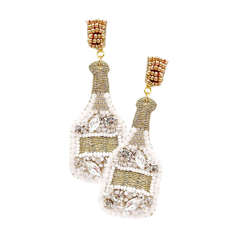 Felt Back Stone Embellished Champagne Dangle Earrings