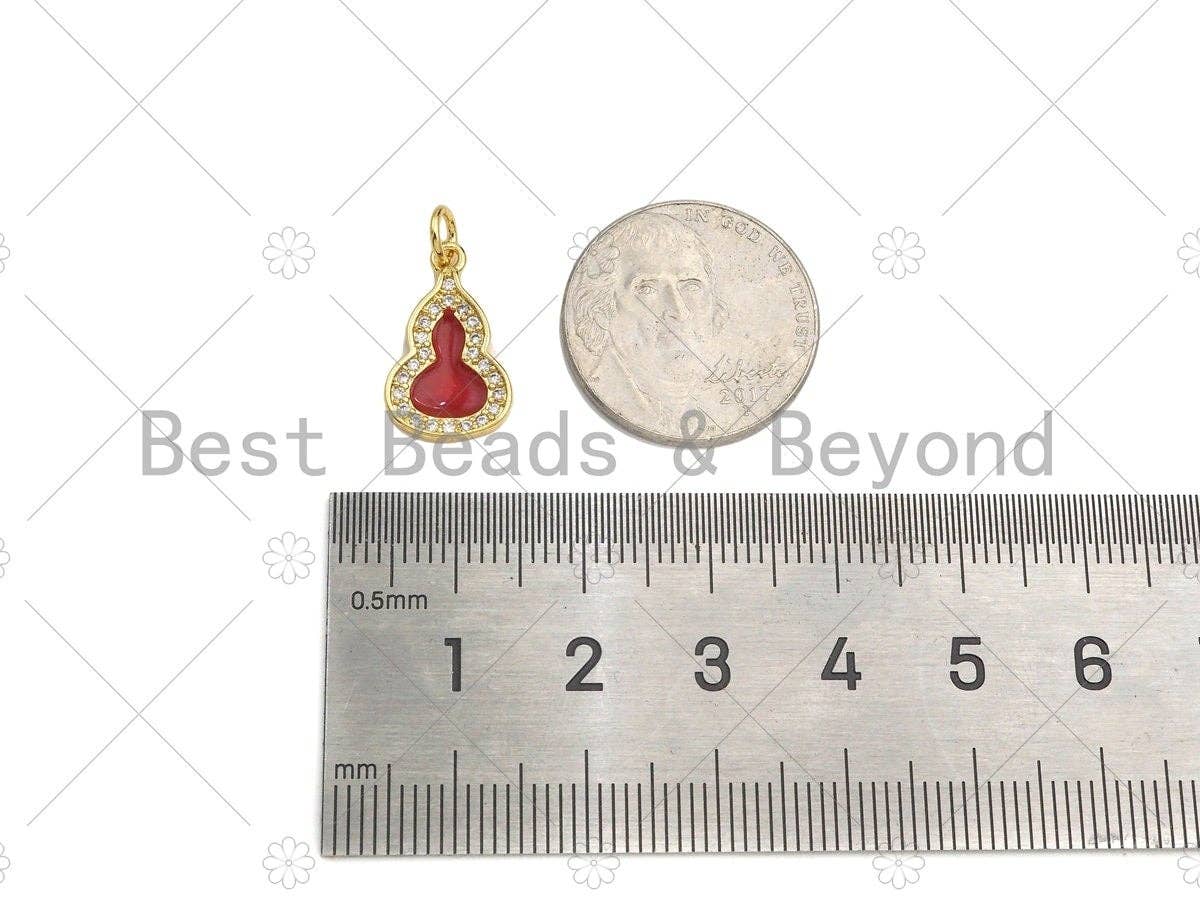 Enamel Pink/Red/Black/White Gourd Shape Pendant,CZ Micro Pave 18K Gold Enamel Charm,Enamel Jewelry,10x17mm,Sku#LK305