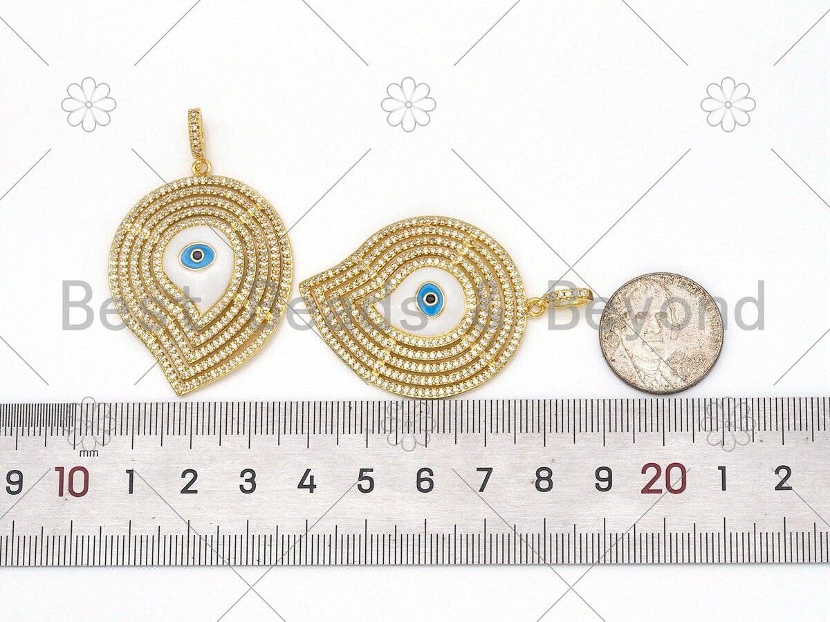 CZ Micro Pave Enamel Evil Eye On Teardrop Shape Pendant,18K Gold Filled CZ Enamel Charm,Necklace Bracelet Charm Pendant, 32x42mm,Sku#L611