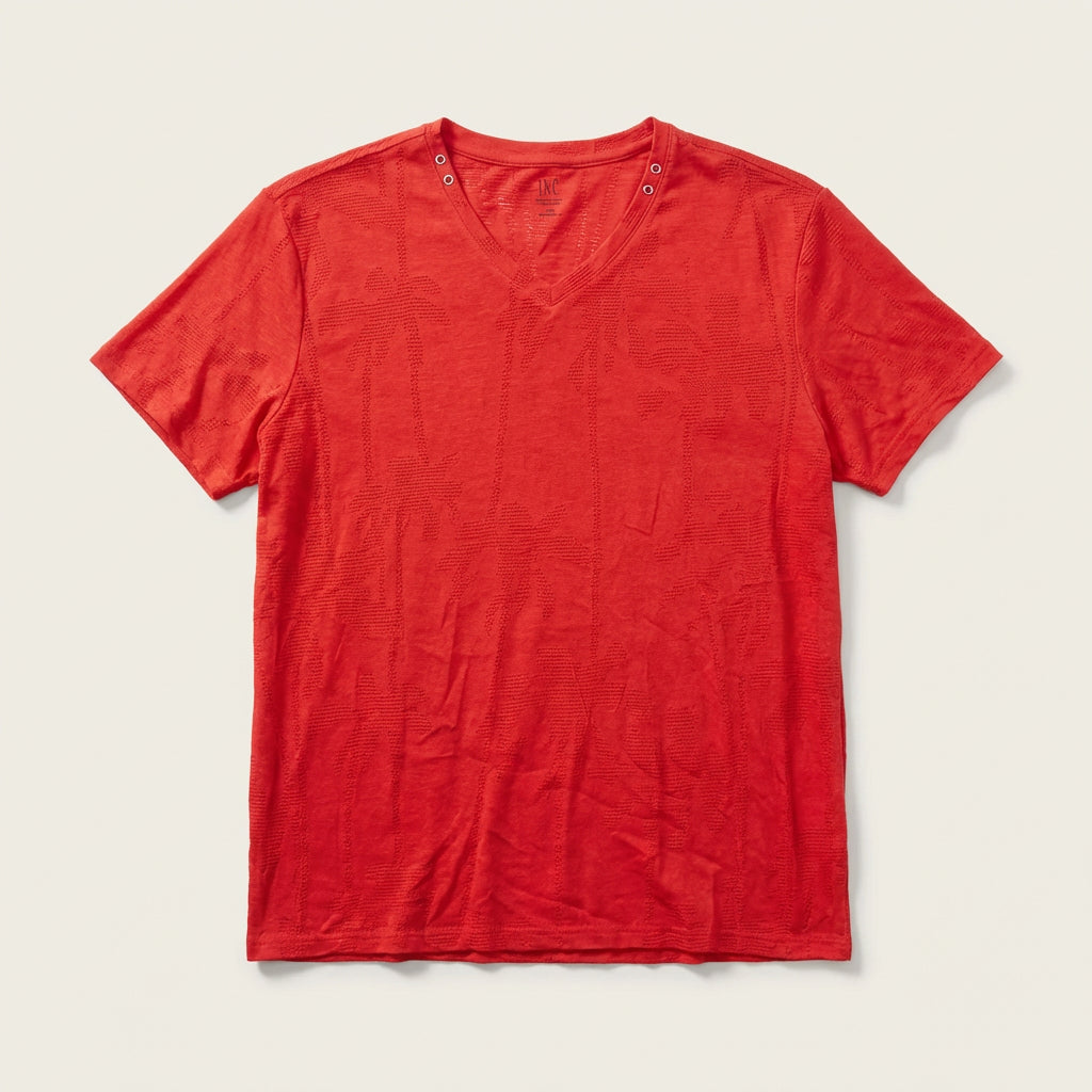 I.n.c. Mens Burnout Palm V-Neck T-Shirt, Size 3XL/Red