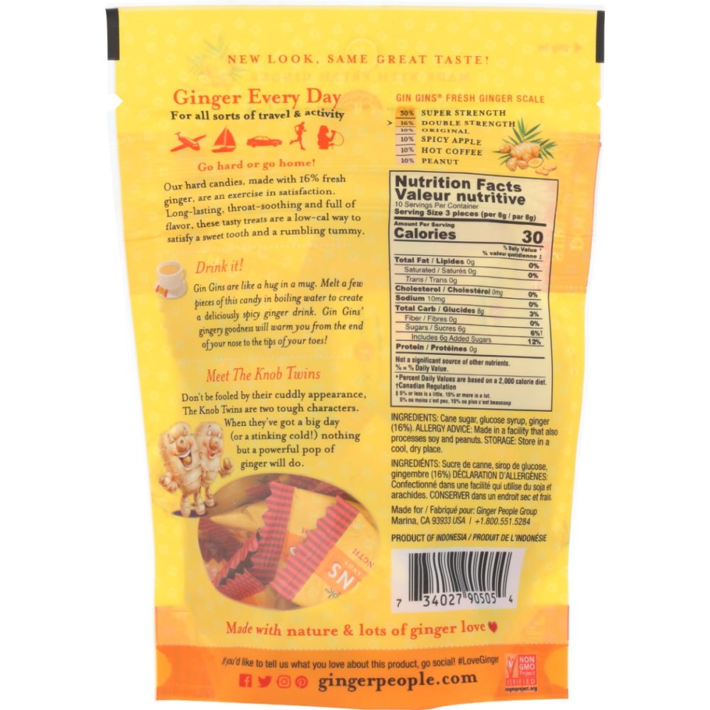 THE GINGER PEOPLE: Gin Gins Double Strength Hard Ginger Candy, 3 oz