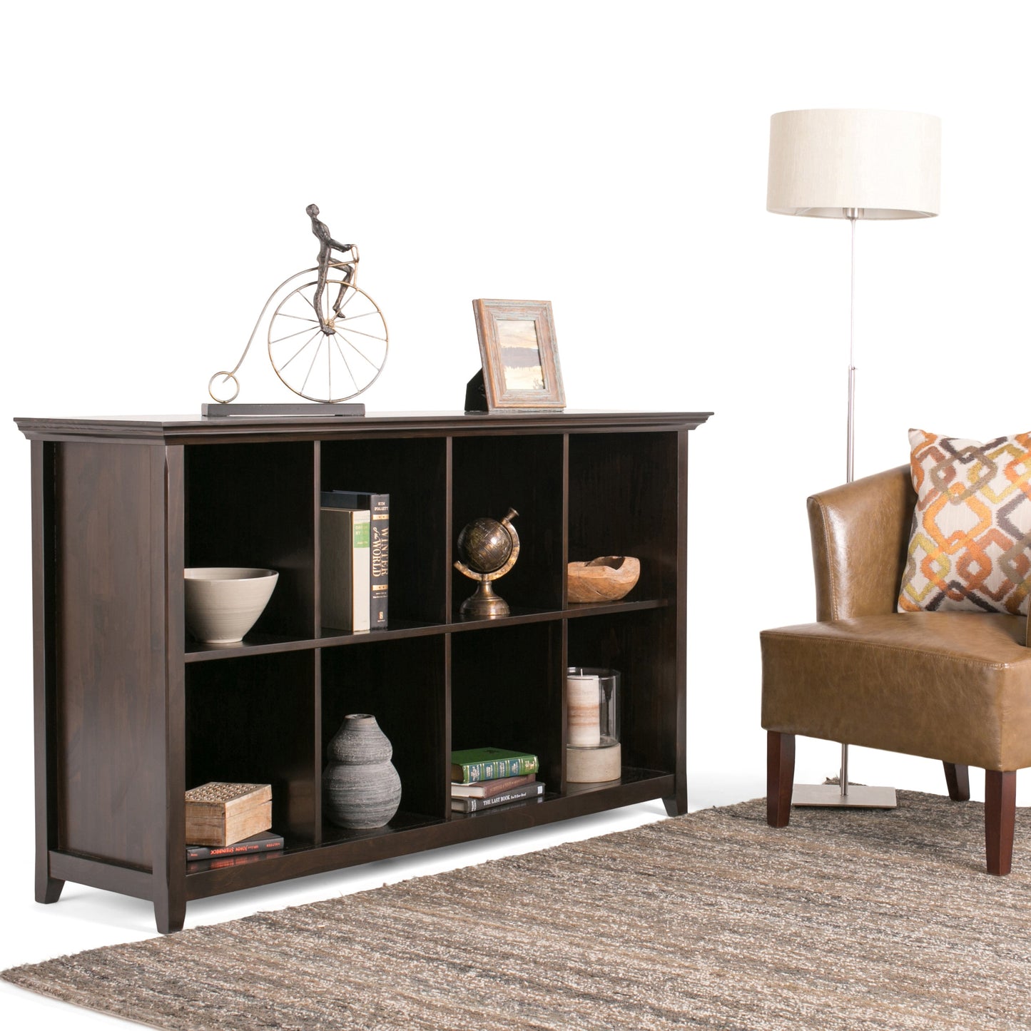 Amherst 57 Inch Wide Solid Wood 8 Cube Storage Sofa Table