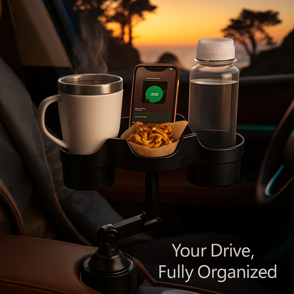 Car Cup Holder Expander 360° Rotating Tray with Phone
