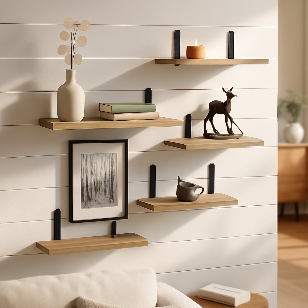 Floating Wall Shelves with Brackets - 6 Sets for Living Room