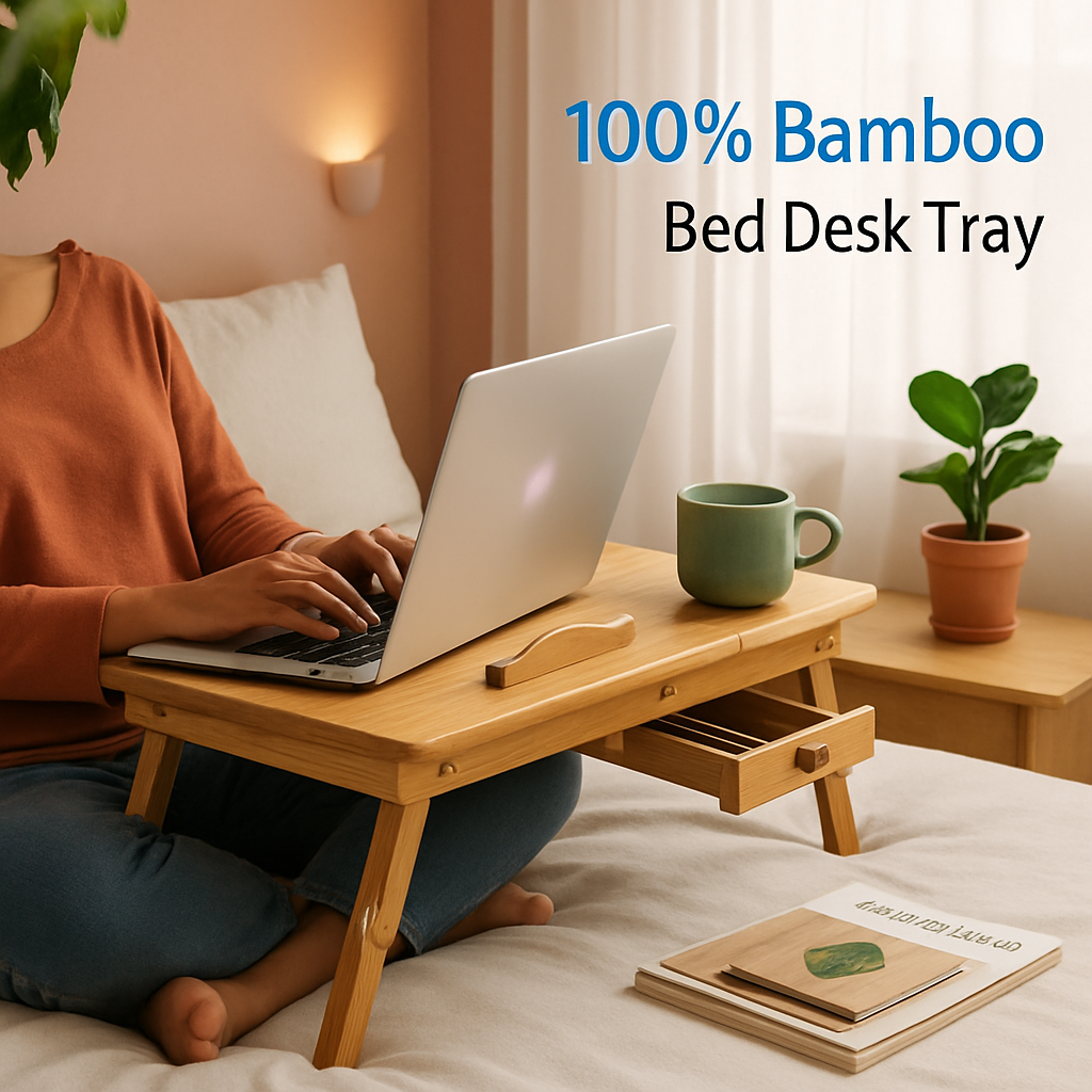 Bamboo Laptop Desk with Tilt Surface and Drawer
