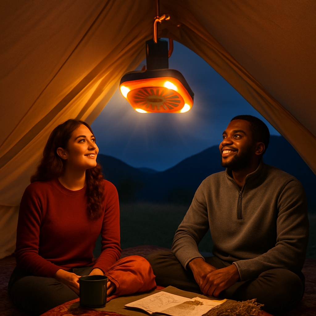 Portable Camping Lantern Fan with Rechargeable Battery