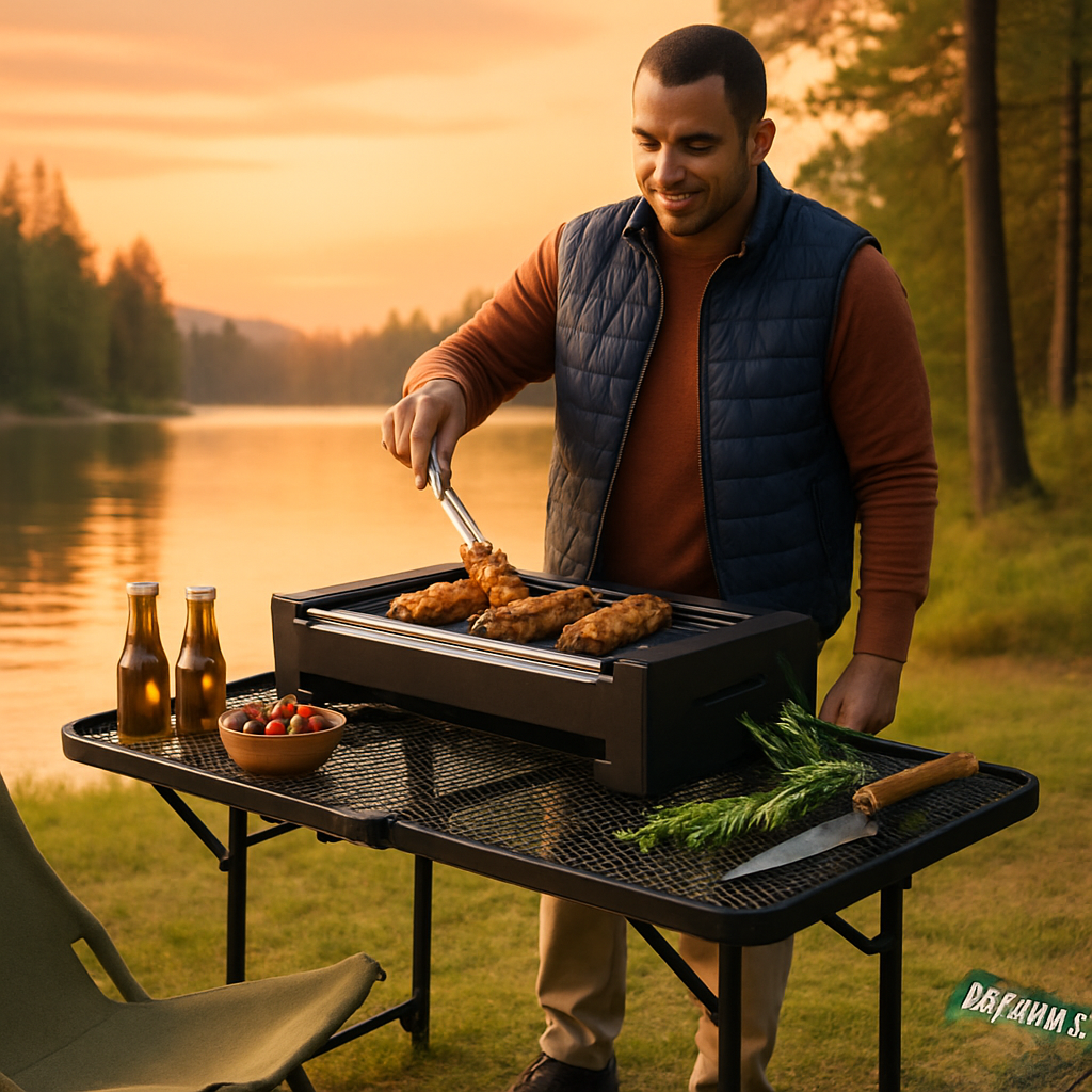 Foldable Camping Table with Dual Side Trays for Outdoors