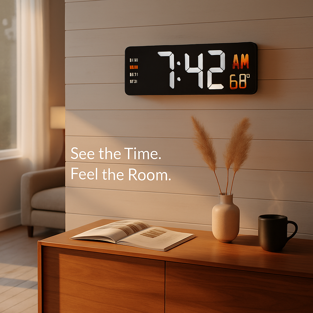 LED Digital Wall Clock with Remote - 12/24h, 3 Alarms