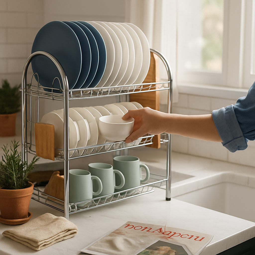 Three-Tier Dish Drying Rack with Drainage Trays