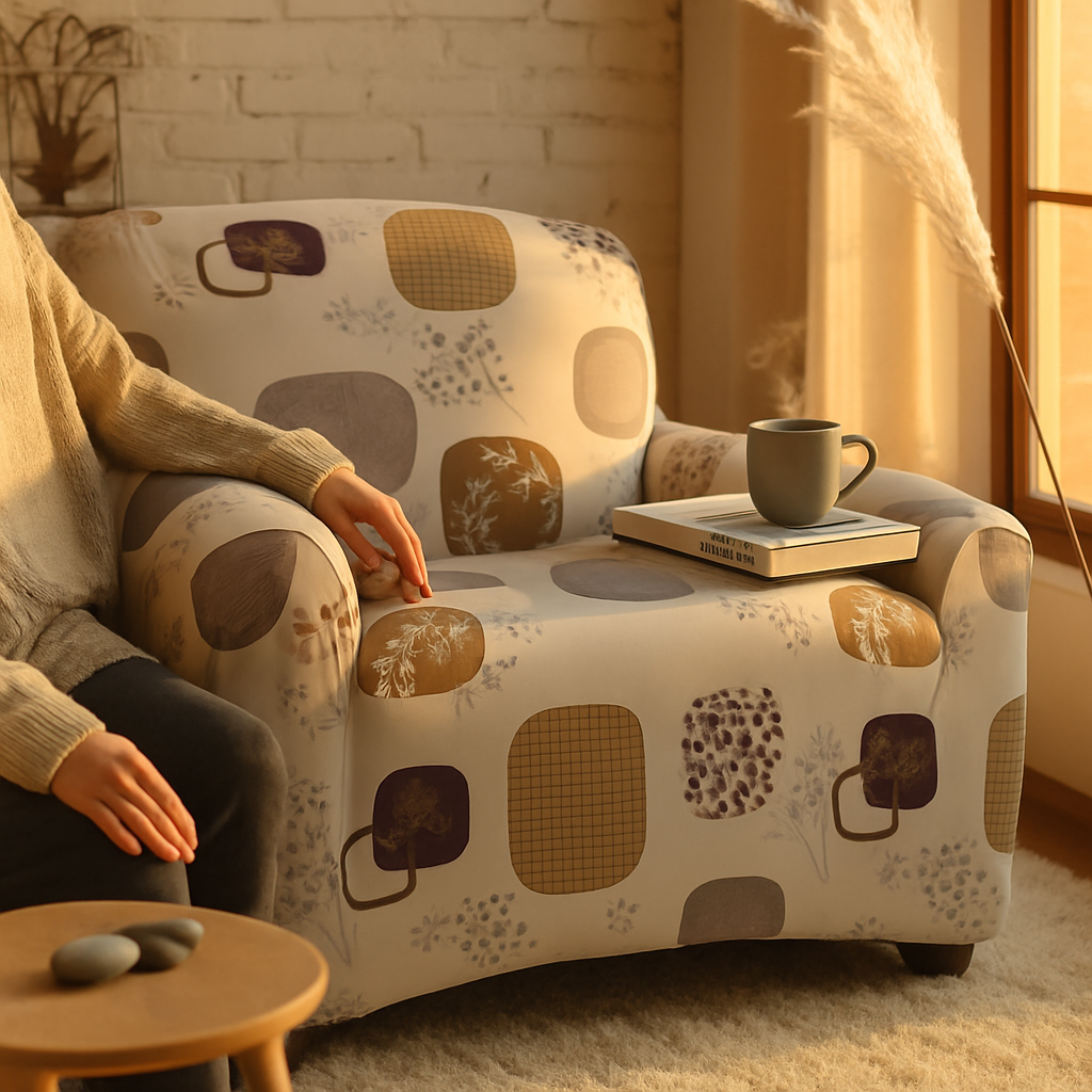 Printed Stretch Sofa Cover for 1-Seater - Slim Fit