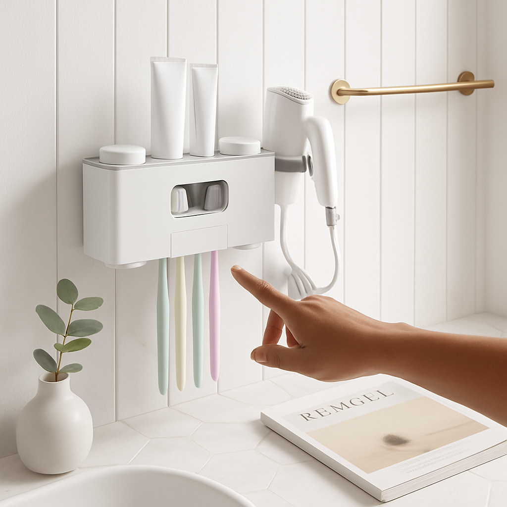 Toothbrush Holder Rack with Toothpaste Dispensers & Cups