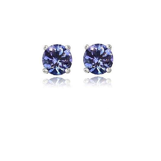 RMZ GOLD NYC 925 Sterling Silver White Gold Round Tanzanite Stud Earrings
