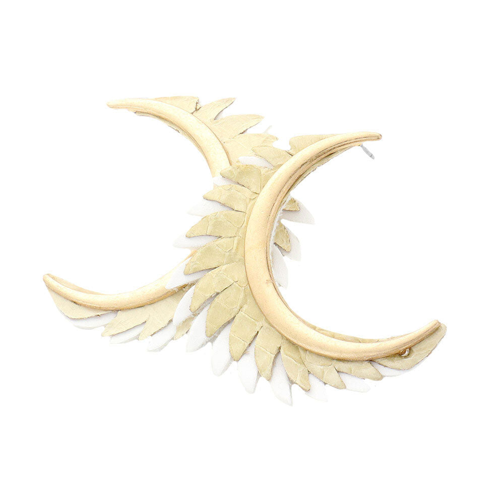 Genuine Leather Trimmed Half Metal Circle Post Back Earrings