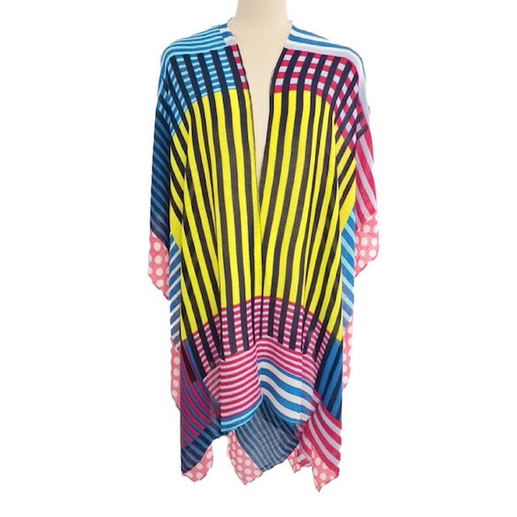 Geometric Print Design Multi Shape Cover Up Kimono Beachwear