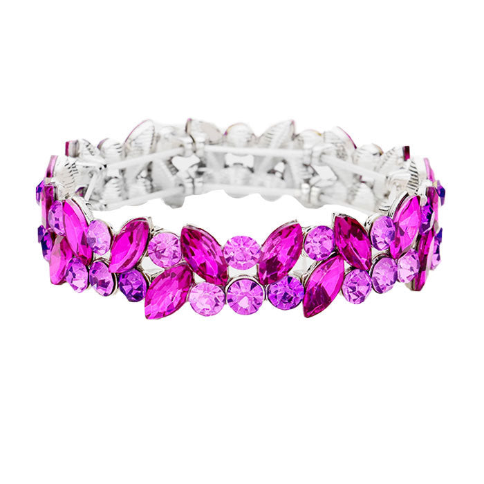 Glass Crystal Marquise Stone Cluster Stretch Bracelet