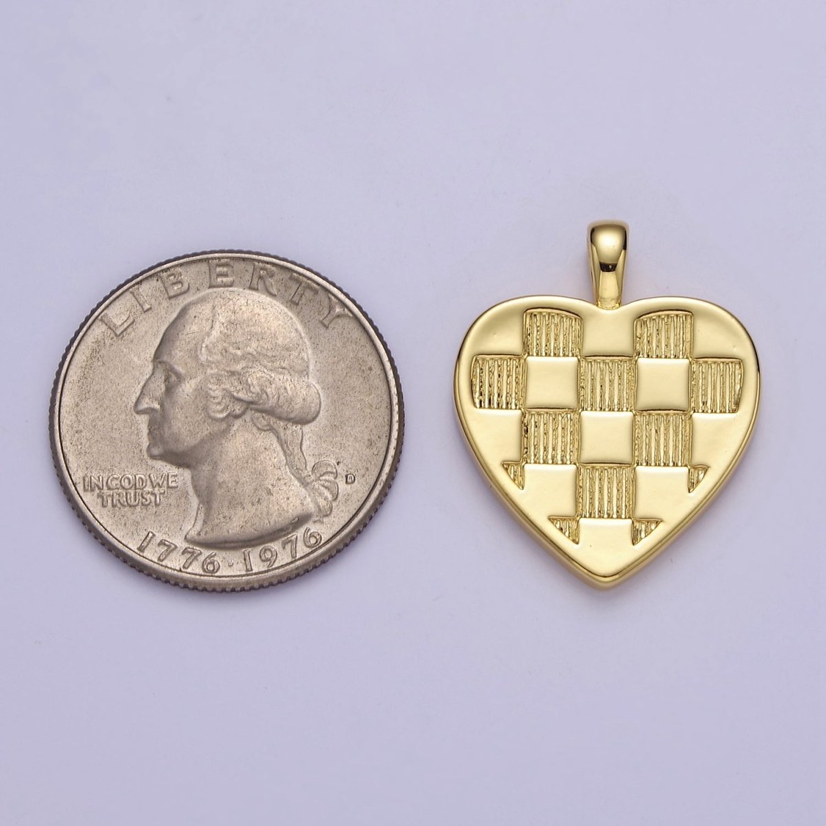 Gold Checkered Heart Charms - Plaid Love Charms for DIY Jewelry Supply J-489