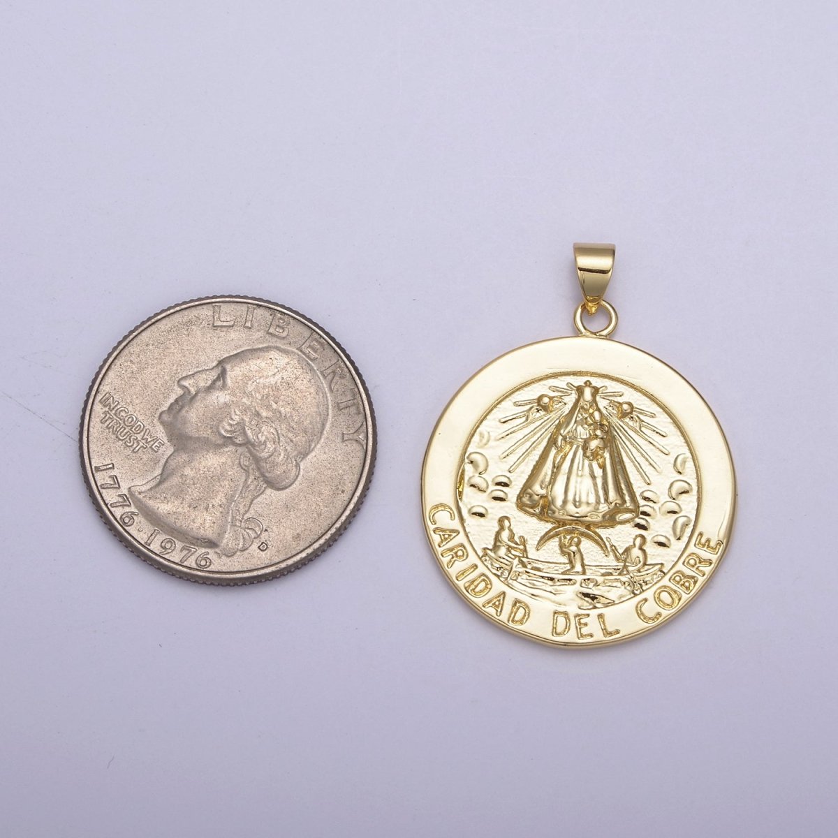 Gold Coin La Virgen de la Caridad del Cobre Pendant for Necklace Supply H-863