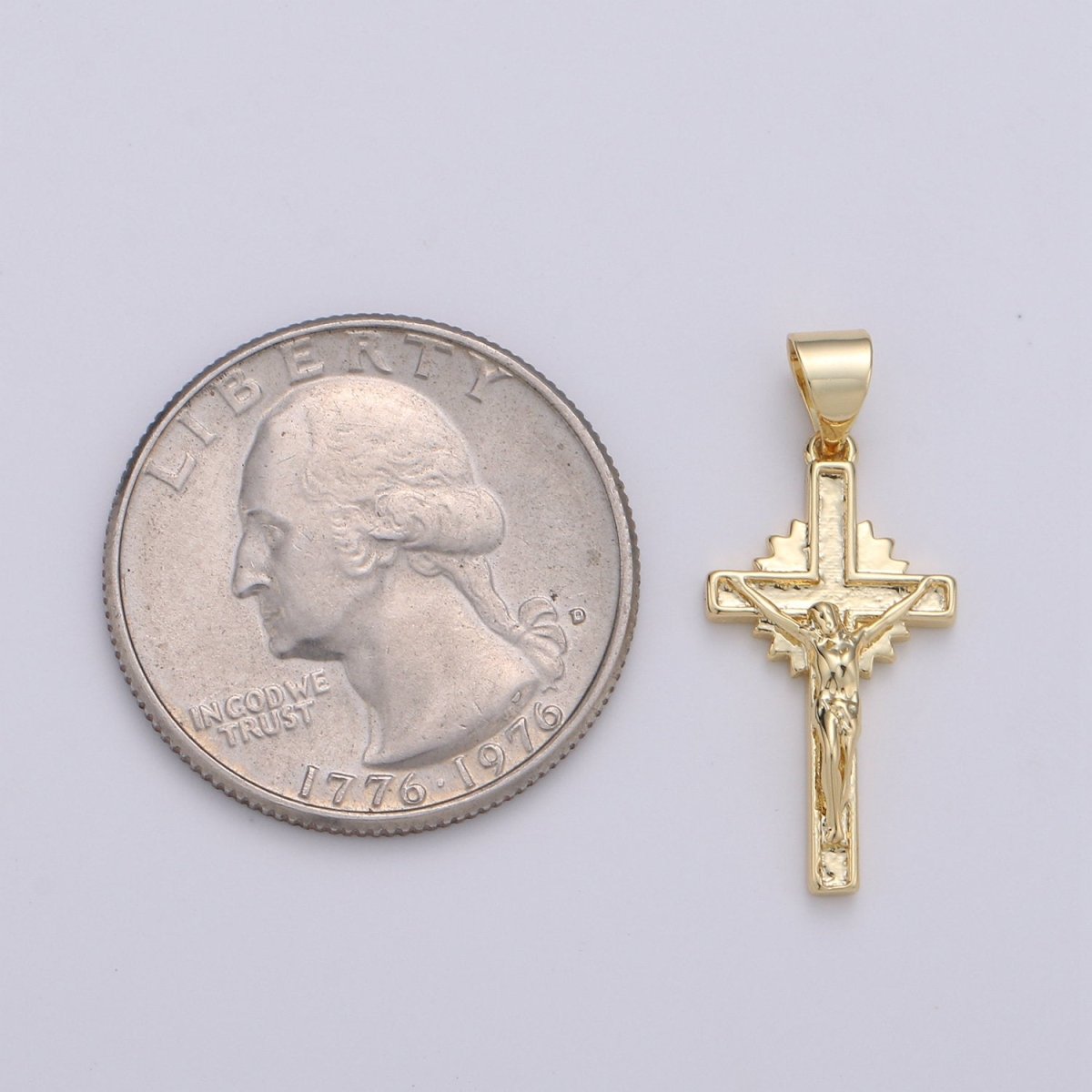 Gold Cross Pendant, crucifix cross charm Jesus Pendant Religious Necklace Pendant, 14k Gold Filled Religious Jewelry Making I-913