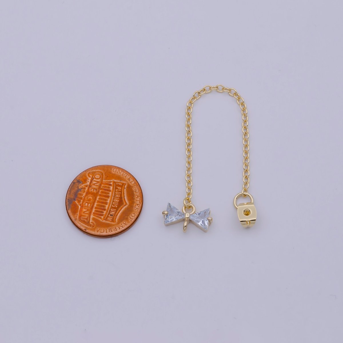 1 pair Gold Ear Back Stoppers, Earring Nuts with Long Tassel Chain 87.3mm CZ Bow Earring Component Finding K-068
