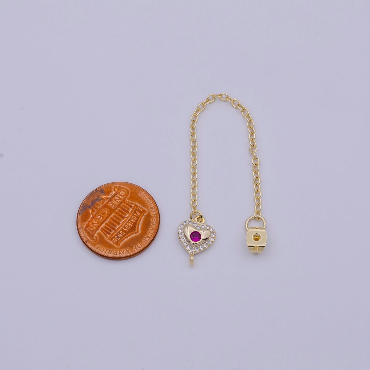 1 Pair Gold Ear Back Stoppers, Earring Nuts with Long Tassel Chain ink CZ Heart Earring Component Finding K-176