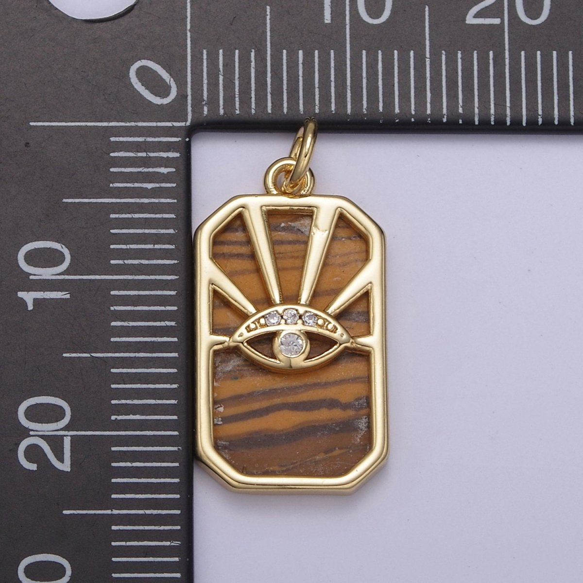 Gold Evil Eye Charm Necklace, Tiger Eye, Abalone, Pearl Evil Eye Charm Necklace, Rectangle Evil Eye Charm, Evil Eye Tag, Square Evil Eye Charm, Eye of Ra N-774 - N-776