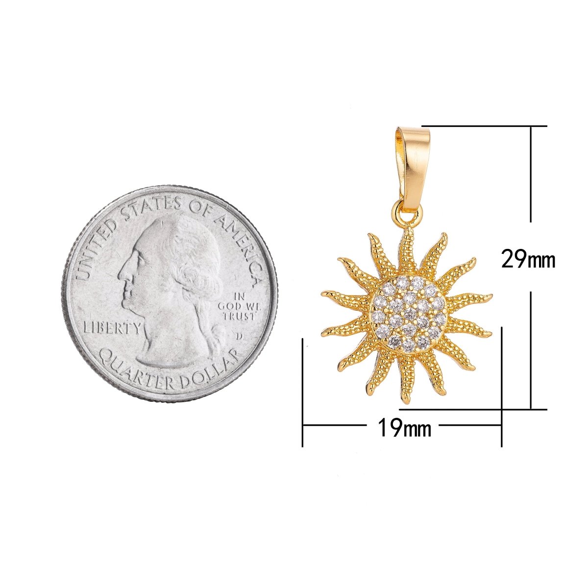 Gold Filled Celestial, Bright Shiny Sun, Cubic Zirconia Necklace PENDANT Charm Bails Findings for Jewelry Making H-016