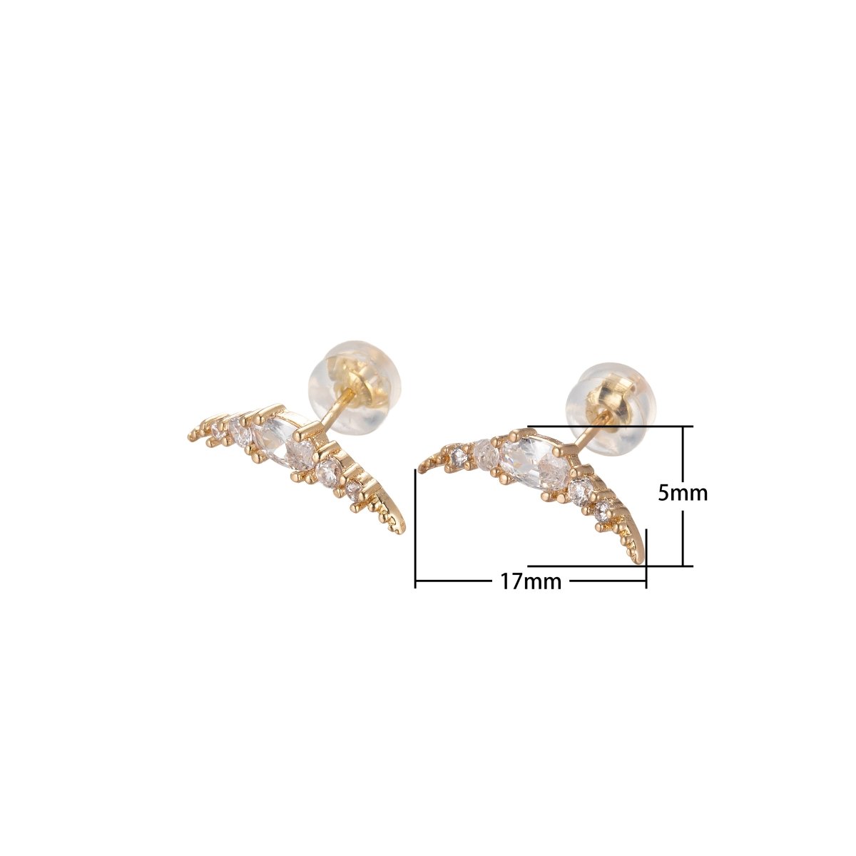 Gold Filled Curve Plate Studs Earring, Single CZ Crystal Stone Golden Daily Wear Earring Jewelry P-199