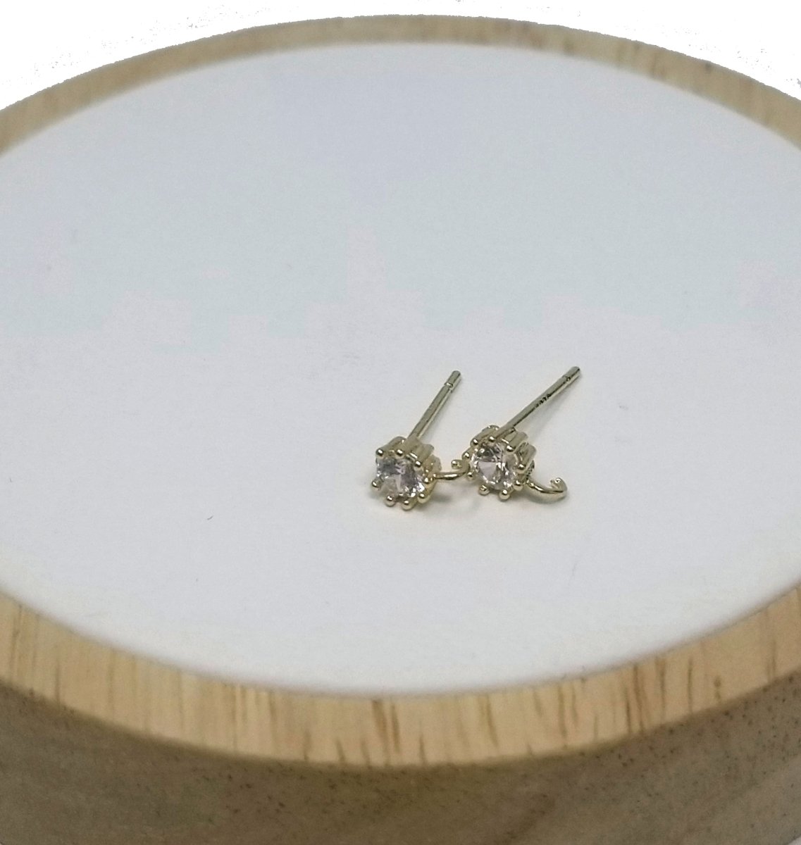 Gold Filled Round Crystal Cubic Zirconia Studs with open link for Earring Making Supply K-088