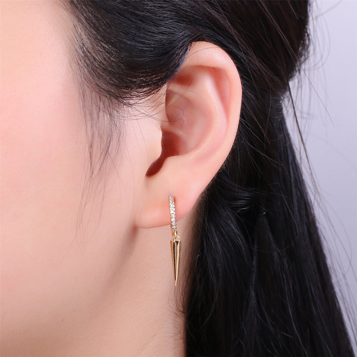 Gold Filled Spike Earrings, Single Spike Hoop Earrings K-354
