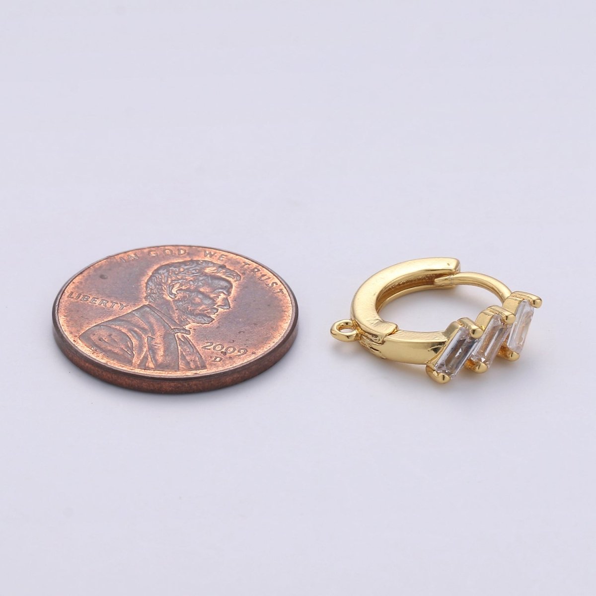 GOLD HUGGIE EARRINGS, 14K Gold Cubic Zirconia Hoops, Clear Rectangle Crystal Loops, Huggie Hoop Earring, Hoop Earrings, Huggie Earrings K-834
